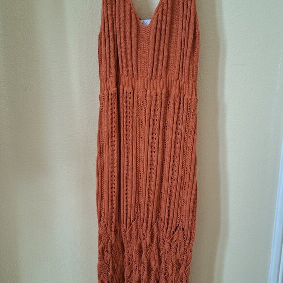Petal And Pup Rust Orange Petrova Crochet Midi Dress Size Small Boho Festival - Picture 9 of 12
